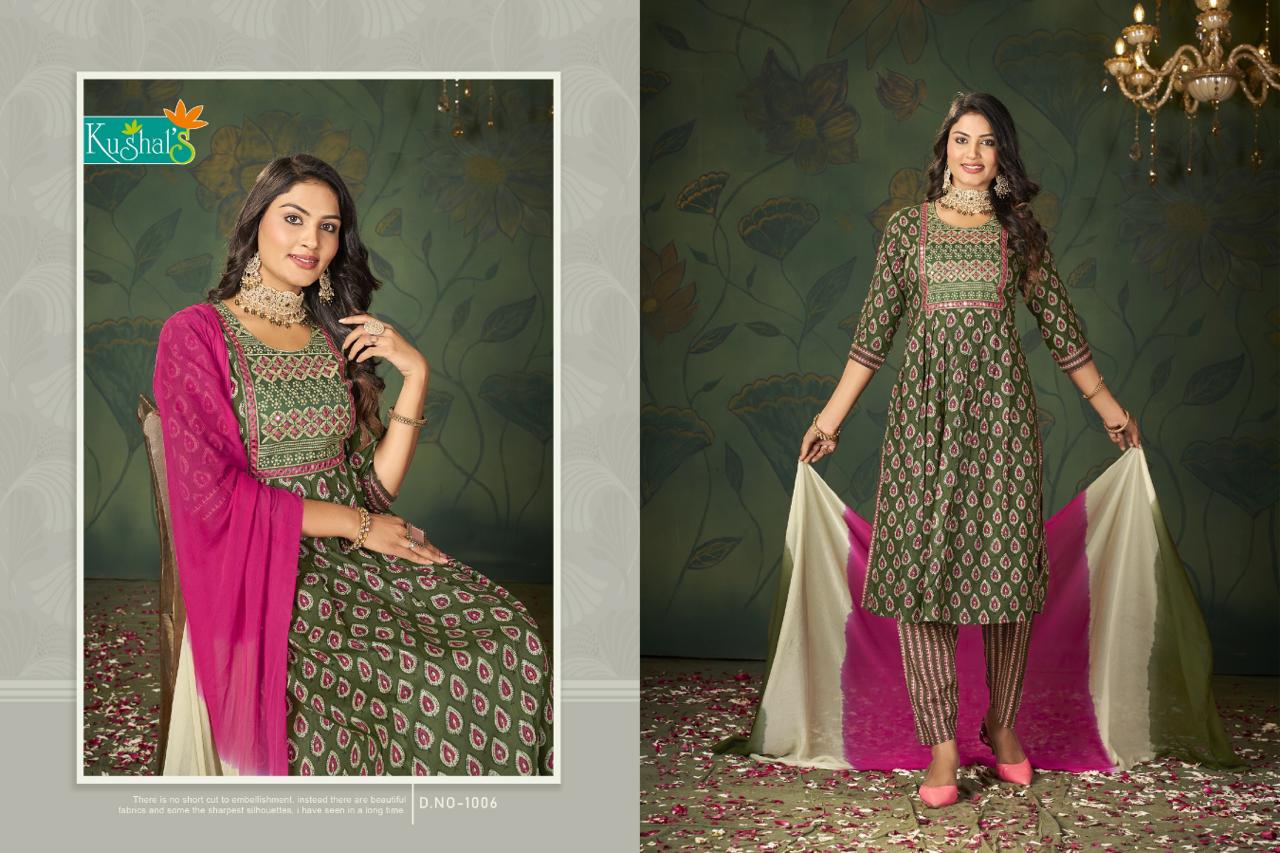 Kushals By Noor Rayon Printed Kurti With Bottom Dupatta Catalog